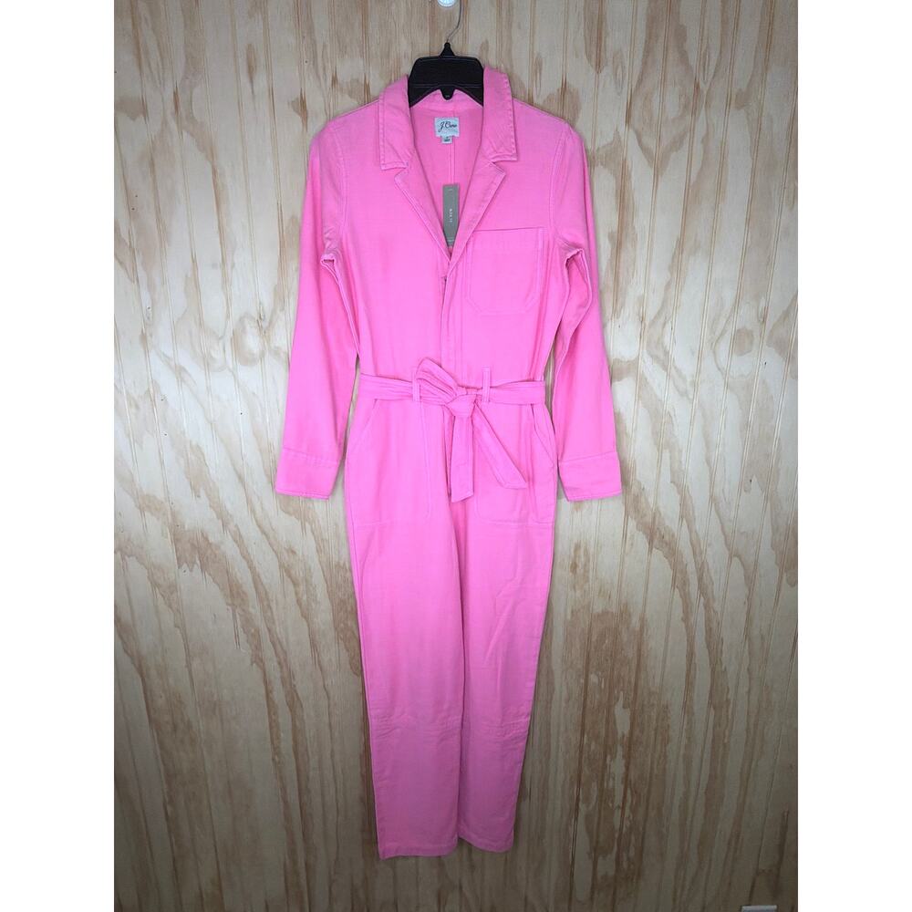 J.Crew Garment Dyed Coverall Jumpsuit Azalea Pink Belted NWT Size 0 - Picture 10 of 10